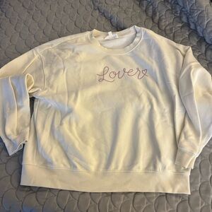 Pink Rose Lover Embroidered Sweatshirt Women's Medium  Cream Pullover